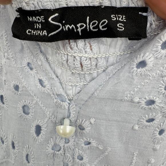 Simplee blue eyelet lace dress cami button front tiered ruffle scalloped hem S - Picture 7 of 7